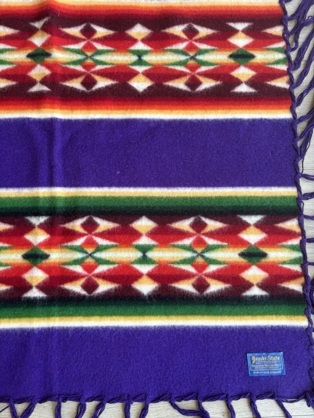 Beaver State Pendleton Mills Robe Shawl Fringed Blanket Purple